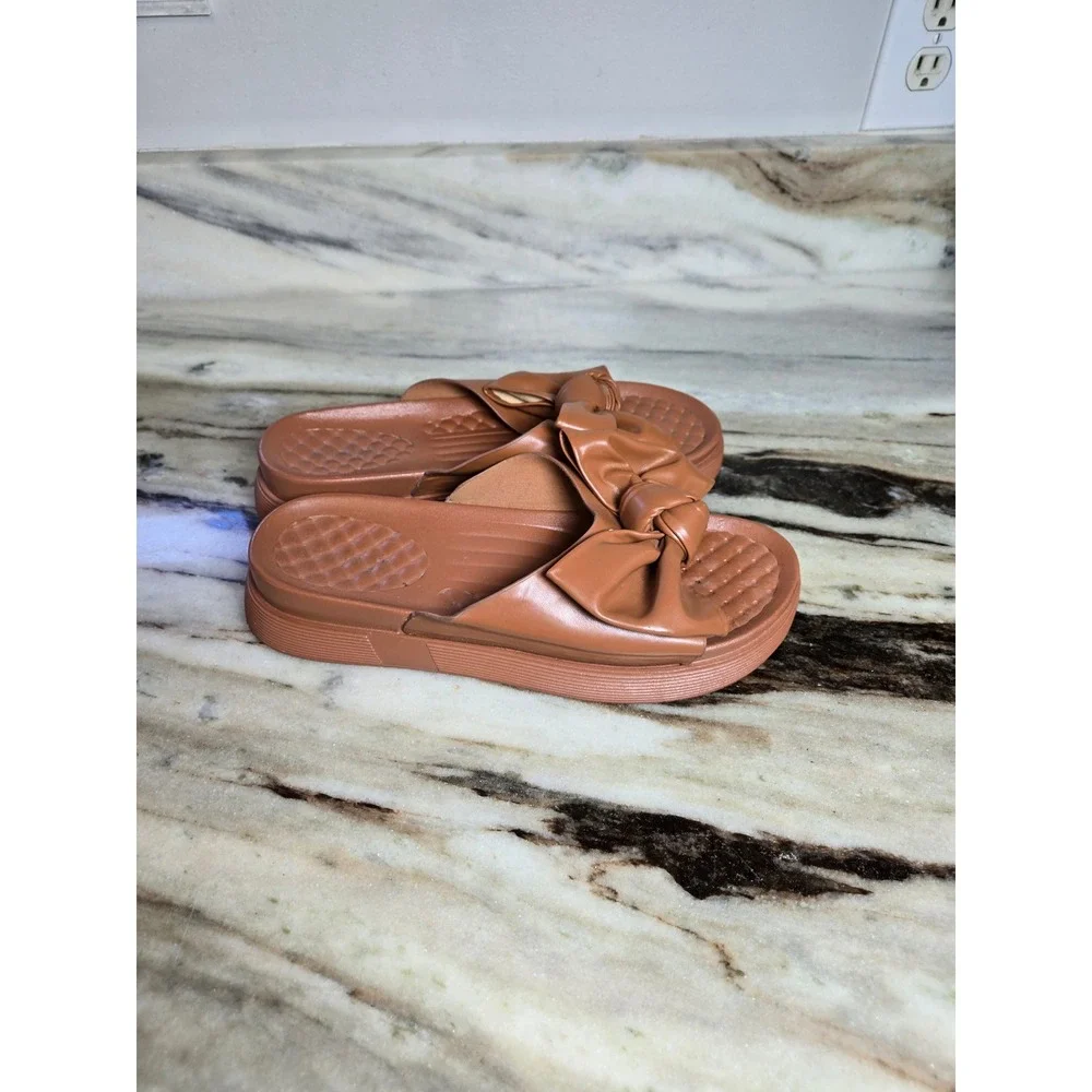 Rouge‎ Helium Womens Cognac Brown Bow Platform Slide Sandals Size 9